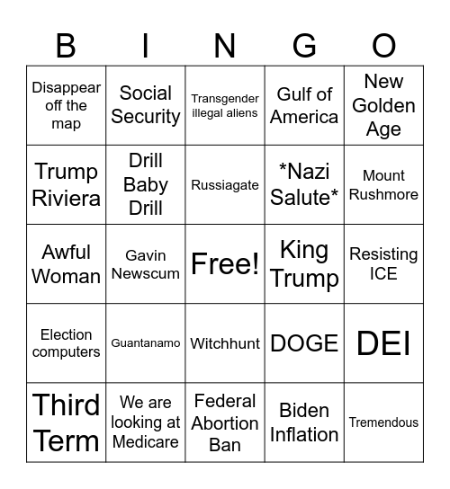 Trump State of the Union Bingo Card