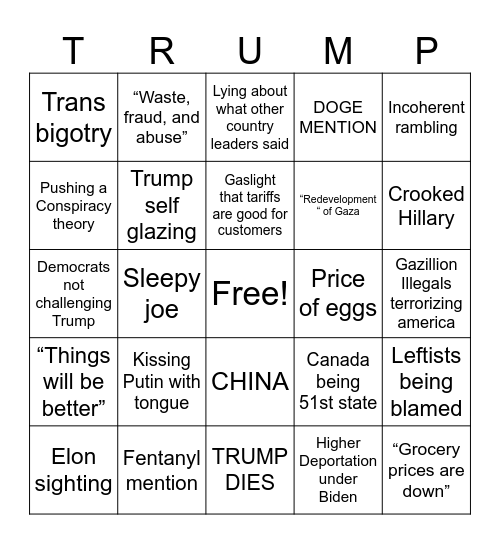 TRUMP Bingo Card