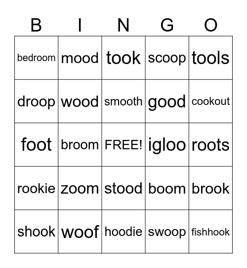 Mixed oo sounds! Bingo Card