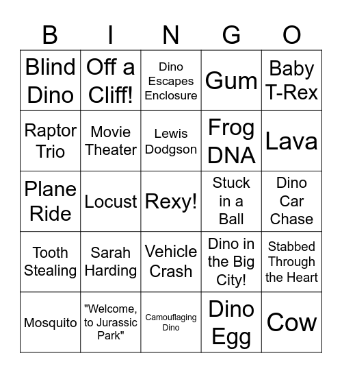 Jurassic Franchise Bingo #5 Bingo Card