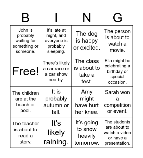 Inference Bingo Card