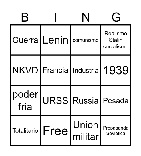 Union sovietica Bingo Card