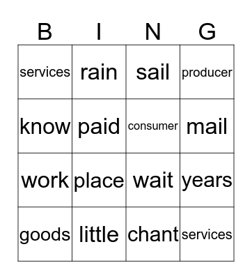 Spelling Words Bingo Card