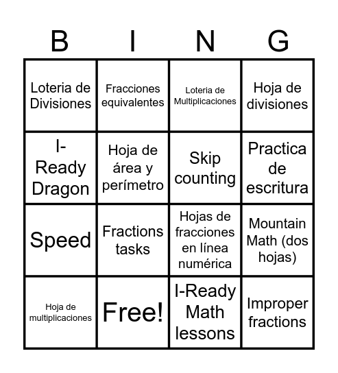 Math Bingo Card