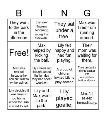 At the Park Bingo Card
