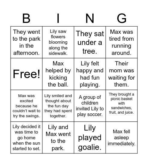 At the Park Bingo Card