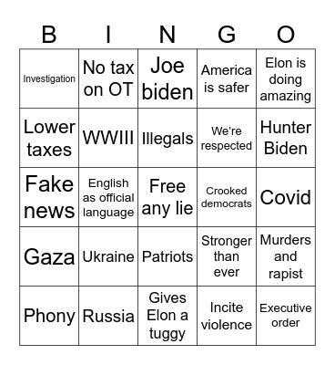 State of the Union Bingo Card