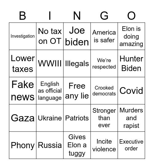 State of the Union Bingo Card