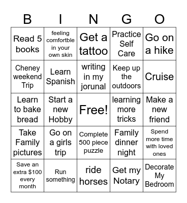 2025 Goals Bingo Card