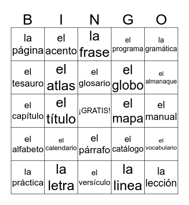 Español BINGO Card