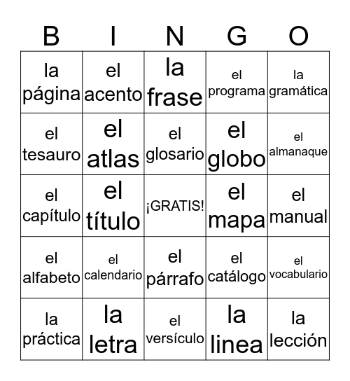 Español BINGO Card