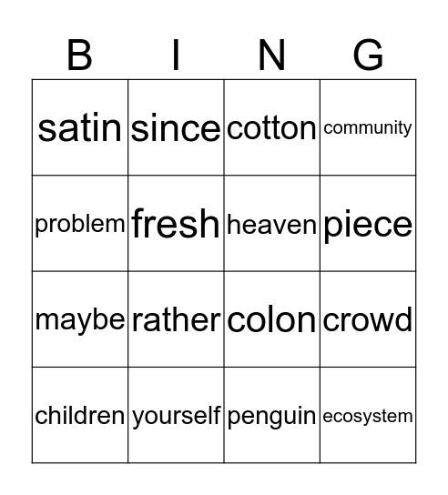 Elijah Spelling words Bingo Card