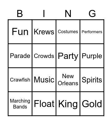 MARDI GRAS Bingo Card