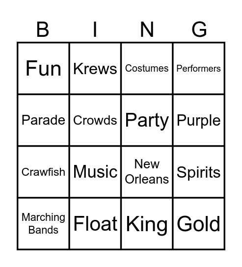 MARDI GRAS Bingo Card