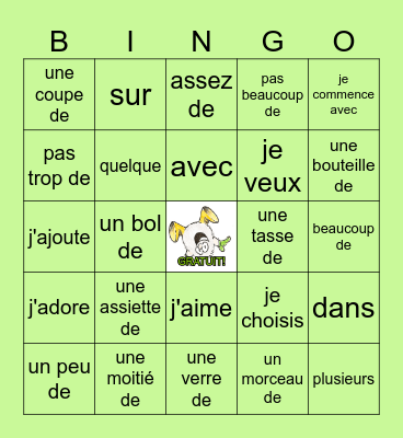 Unité: Que c'est bon Bingo Card