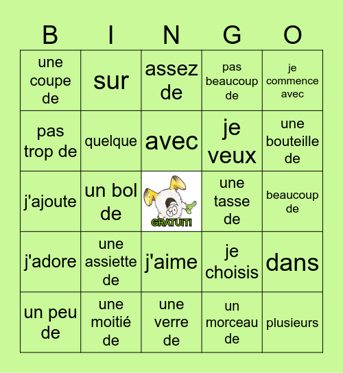 Unité: Que c'est bon Bingo Card