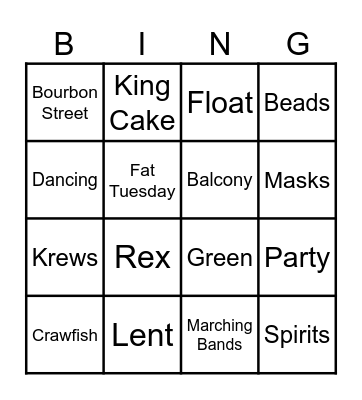 MARDI GRAS Bingo Card
