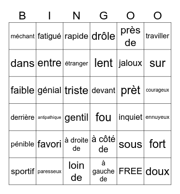 French 1 Leçon 3B Bingo Card