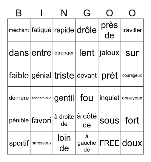 French 1 Leçon 3B Bingo Card