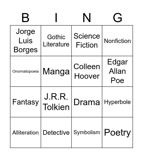 Literary Bingo Card
