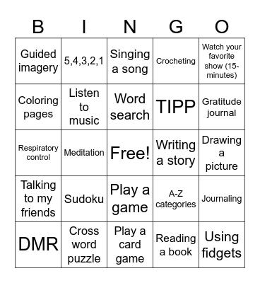 Coping Skills Bingo Card