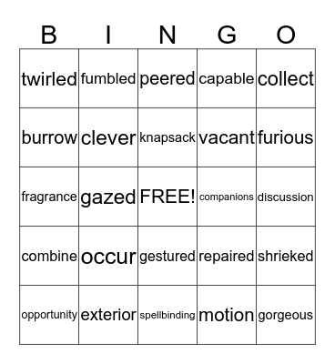 Vocabulary Bingo Card