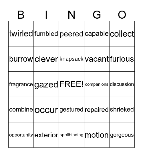 Vocabulary Bingo Card