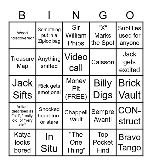 Curse of Oak Island- Panconi Edits Bingo Card