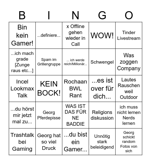 Rochaan & Georg Bingo Card