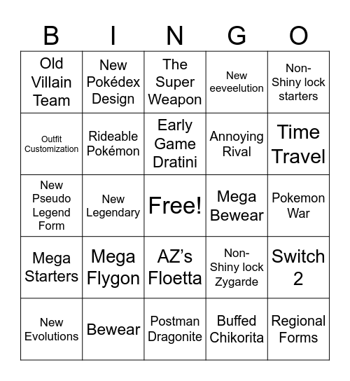 Legends ZA Bingo Card