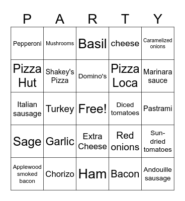 DHS PIZZA Bingo Card