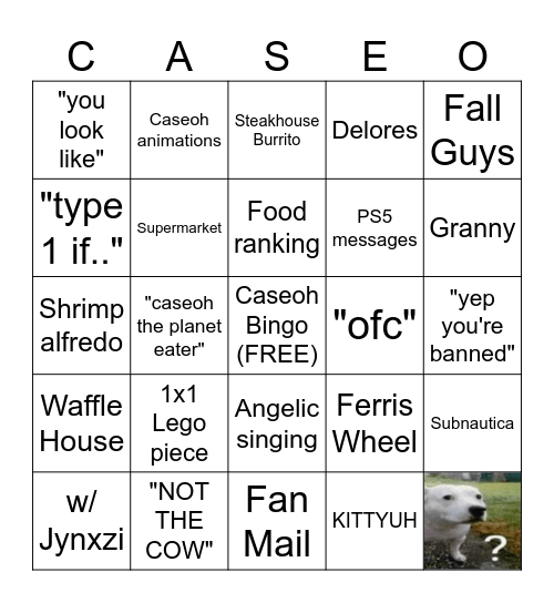 Caseoh Bingo Card