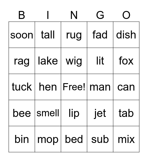 Rhyming Bingo Card