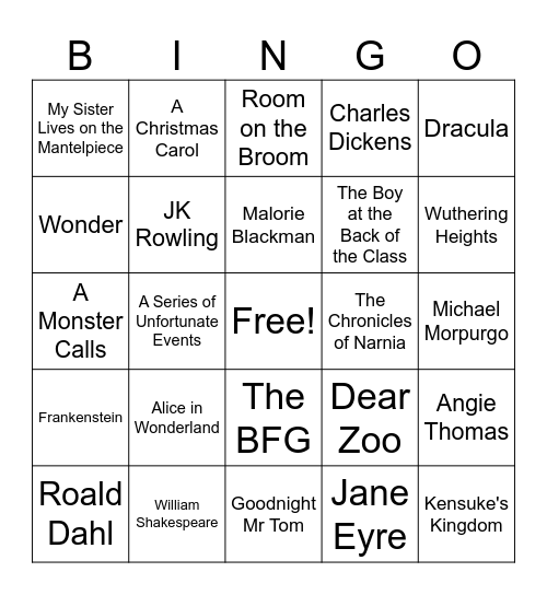 World Book Day - Books and authors Bingo Card