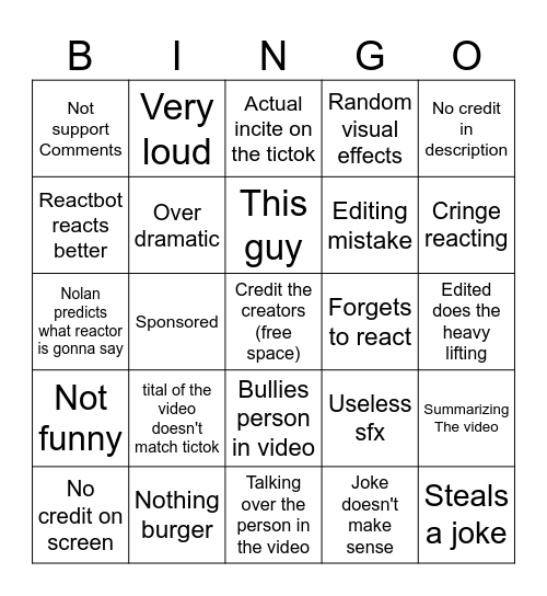Bad Reactor Bingo Card
