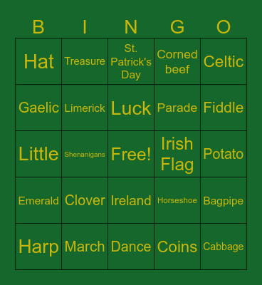 St. Patrick's Day Bingo Card