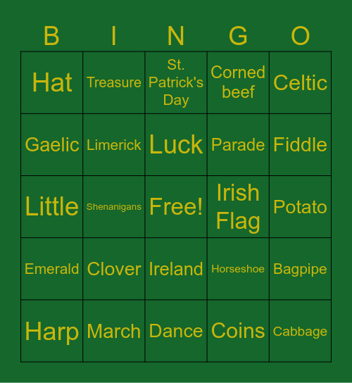 St. Patrick's Day Bingo Card