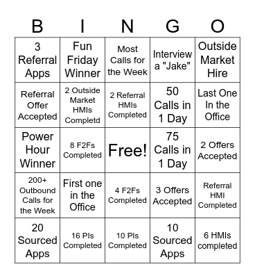 Recruiter Bingo Card
