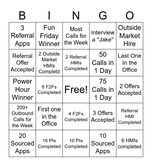 Recruiter Bingo Card