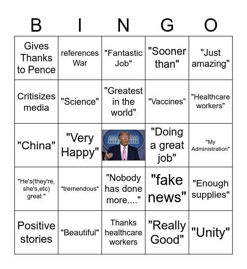 Trump Speech Bingo Card