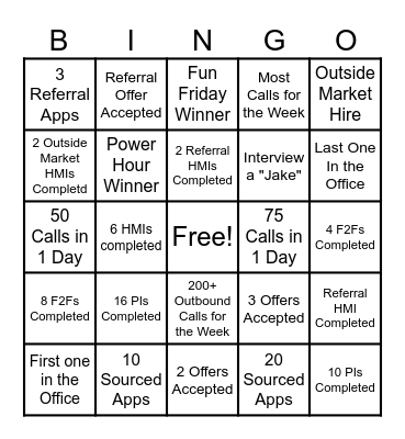Recruiter Bingo Card