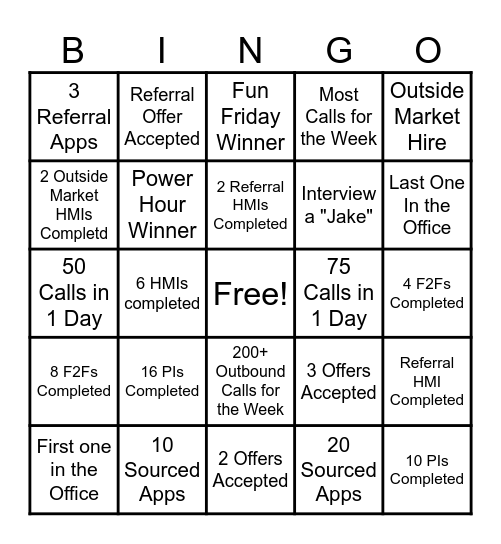 Recruiter Bingo Card