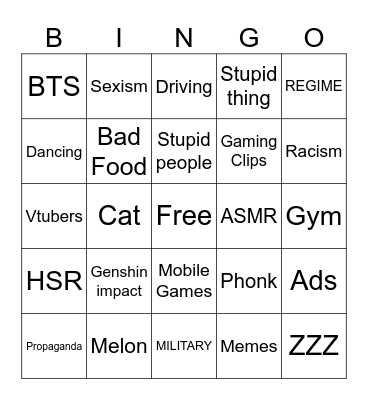 Chinese tiktok bingo Card