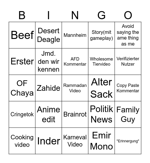 Untitled Bingo Card