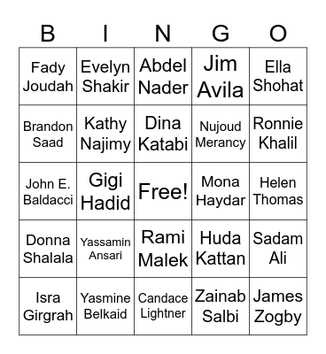 Arab-American Heritage Month Bingo Card