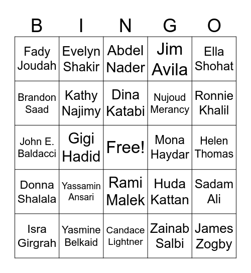 Arab-American Heritage Month Bingo Card