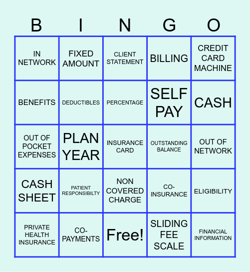 Self Pay Bingo Card