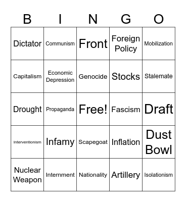 WWII Vocab Bingo Card