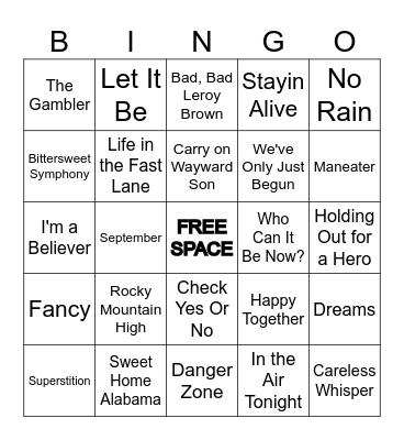 60s-90s Hits Bingo Card