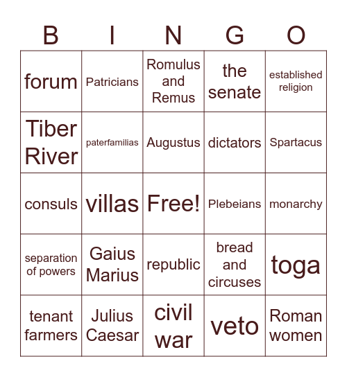 Ancient Roman Republic Bingo Card